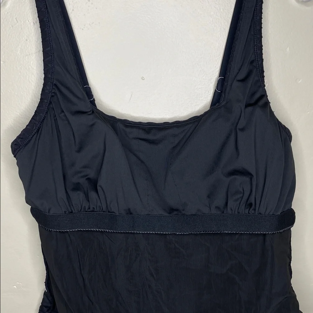 SOL BORNE Black One Piece Swimsuit High Thigh Textured Fabric Lined 1X
